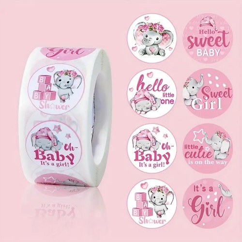 Sluitstickers 500 Labels BabyGirl Olifantje Etiket Sluitsticker