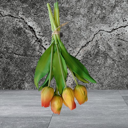 Tulp Tulpen Real Touch ORANJEGEEL Bundel 5st Luxe Siliconen Latex