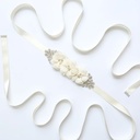 Bruidsriem, Bruidscentuur Weddingbelt Ivory Chiffon, strass, parels en satijn