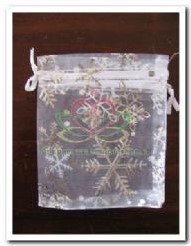 Giftbag organza White/zilver Snowflake ca. 7*9 PAK50 cadeauzakje,bruiloftbedankje