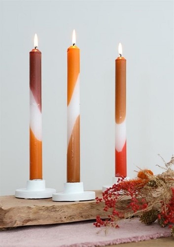 Kaarsen Oranje- Bruin Dip Dye taper candle h.24 set 3 25mm diameter
