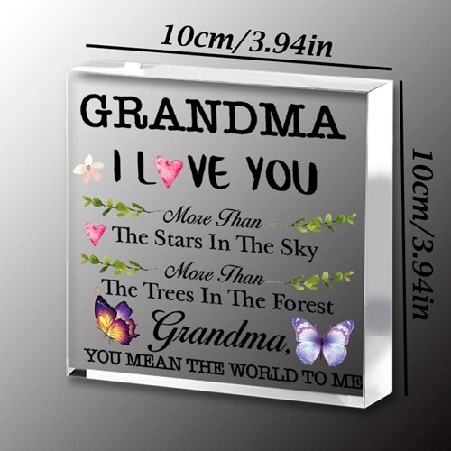 Plaquette Vierkant van Epoxy met Bloem en vlinder Grandma I love You 10*1 cm Persoonlijk aandenken