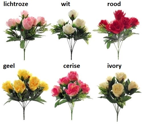 Rozenboeketje 33cm Rozenbundel met Gips en blad Rood zijde bloemen