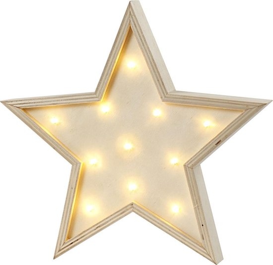 Ster van Triplex met verlichting Licht box, H: 26 cm, D: 3,5 cm