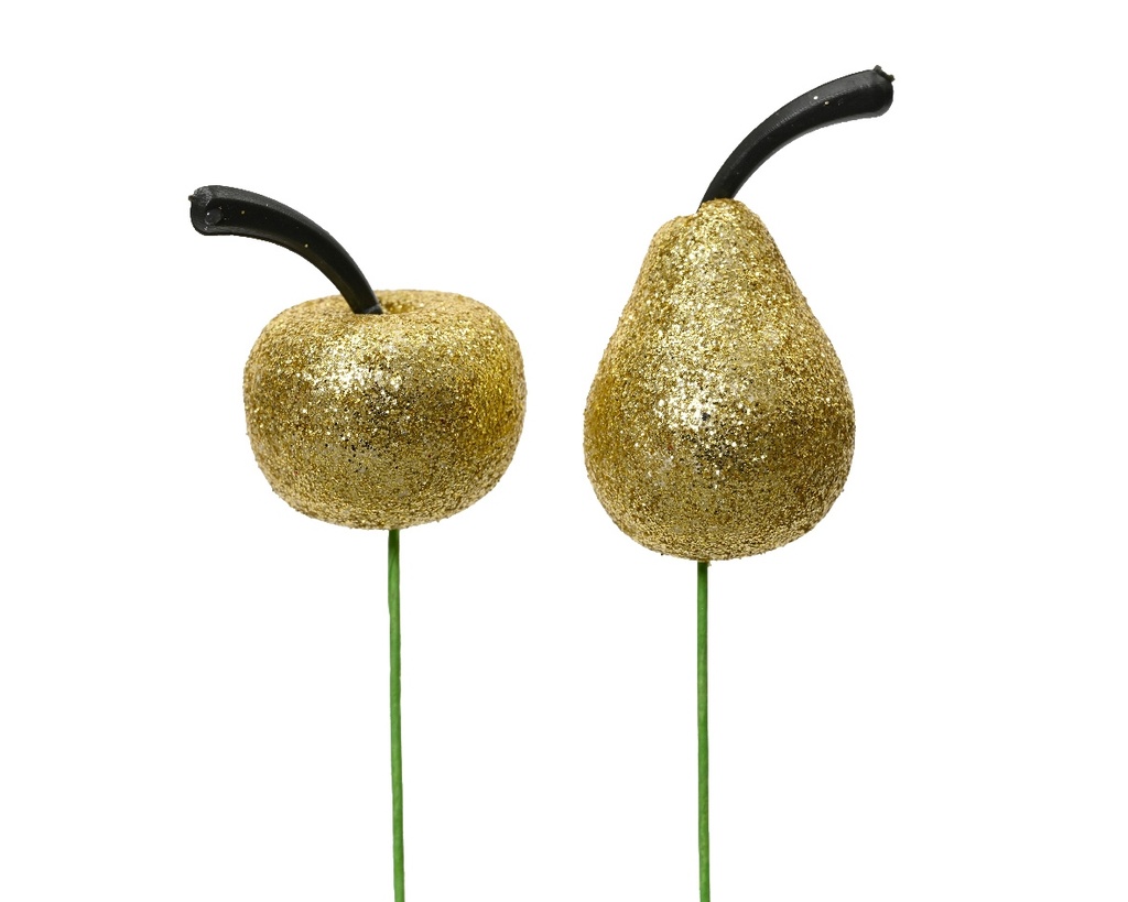 Kunstappeltjes en peertjes goud glitter set 18 stuks