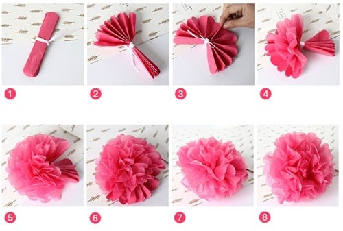 Tissue Paper Pom Poms Flower Balls 15 cm - pink=roze feestversiering