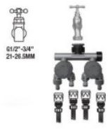 Waterkraanadapter waterverdeler 5-voudig 1/2 '' en 3/4 direct op slang of kraan