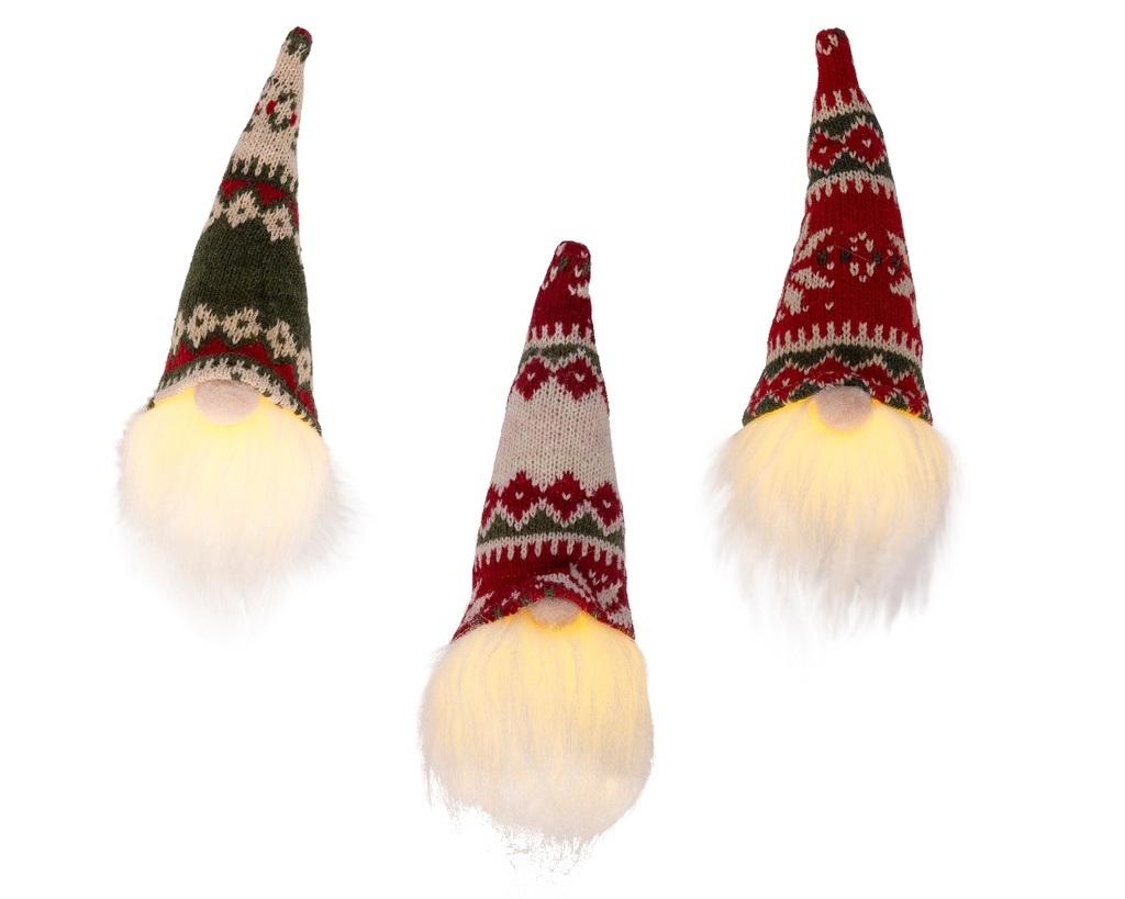 LED Gnoom, Santa 20 cm, warm wit, batterij en timer, voor binnen, Lumineo Set van 3