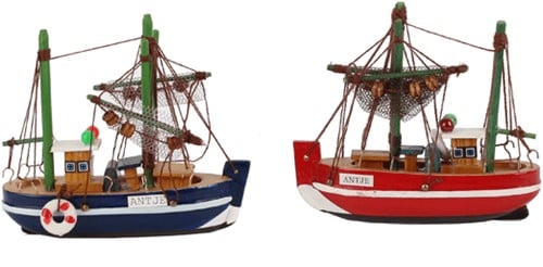 Vissersboot Antje Rood Maritiem 10,5 cm + Zeilbootje 11x3x9,5 cm