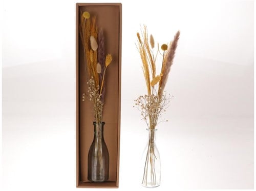Droogbloemen arrangement in geschenkdoos incl. fles Naturel