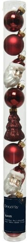 Kerstballen kerstfiguren Glas Ossenbloedrood 3-6 cm koker 9 stuks