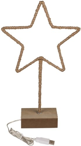 Metalen Frame Ster met jute op voet 20x35 cm met USB-kabel 1 stuk