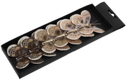 Vlinders Creme en Bruin tinten met clip 8 cm pak 6 stuks