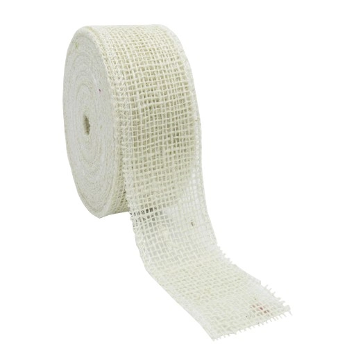 Jute band Gebleekt met geweven rand 5 cm rol 20 meter 