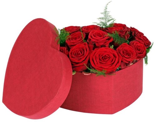 Bloemendoos Rood hartvorm karton fabric 20x25x10 cm