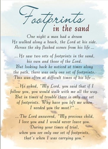 Rouwkaart herdenkingskaart Footprints in the Sand 16.5 x 12 cm 