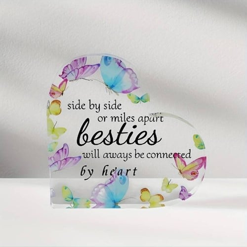 Hart van Epoxy met Vlinders, Side by side or miles apart Besties 10*1 cm Persoonlijk aandenken