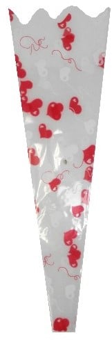 Hoes enkele bloem Wit met rode hartjes 45x13,5x3 cm