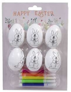 Knutselset hobbypakket eieren versieren met markers Bunny 6 cm 6 stuks