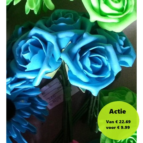 Foamroos Emilia Neon Blauw 6 cm doos 42 stuks 