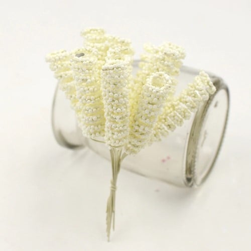 Foam Curly Stamen Bacca Pick Creme 12 stuks