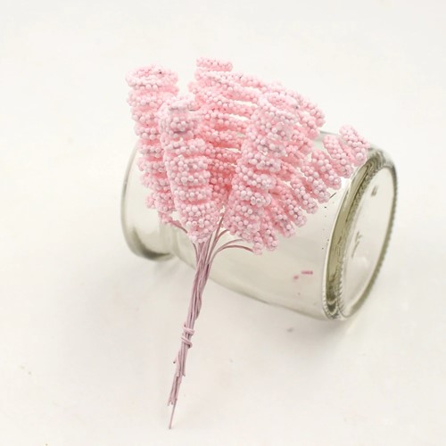 Foam Curly Stamen Bacca Pick Roze 12 stuks