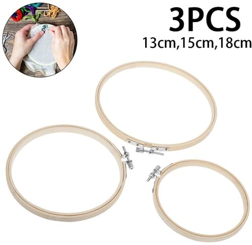 Bamboe Borduurring Flowerhoop Bloemenring 3 maten met stelschroef 13 15 18 cm per set