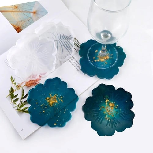 Siliconenmal Onderzetter glazen bloemvorm met streepjes Epoxy resin 16 cm per stuk