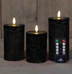 LEDkaarsenset 3D Flame Wax Candle Rustiek Zwart Anna's Collection met afstandsbediening 7,5x10/12,5/15 cm 3 stuks