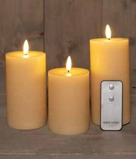 LEDkaars 3D Flame Wax Candle Rustiek Vanille Anna's Collection met afstandsbediening 7,5x10/12,5/15 cm 3 stuks