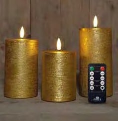 LEDkaarsenset 3D Flame Wax Candle Rustiek Goud Anna's Collection met afstandsbediening 7,5x10/12,5/15 cm 3 stuks