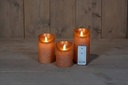 LEDkaars 3D Flame Wax Candle Rustiek Koper Anna's Collection met afstandsbediening 7,5x10/12,5/15 cm 3 stuks