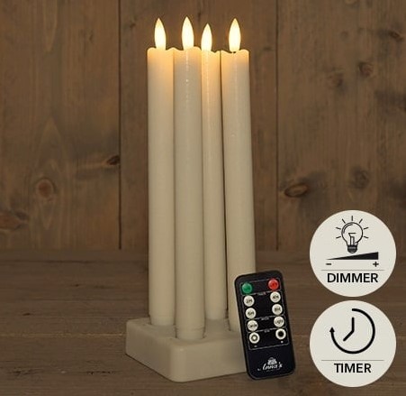 LEDkaarsenset Wax 3D Oplaadbaar Ivoor met afstandsbediening 23 cm 4 stuks