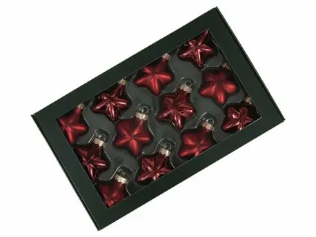 Stervormige kerstballen glas Donker Rood combi Mat Glans 40 mm doos 12 stuks