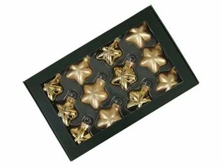 Stervormige kerstballen glas Goud combi Mat Glans 40 mm doos 12 stuks