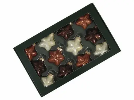 Stervormige kerstballen glas Opaal naturel combi Mat Glans 40 mm doos 12 stuks