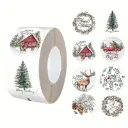 Sluitstickers Kerstetiketten Merry Christmas rustieke kerst rond etiket 2,5 cm rol 500 labels