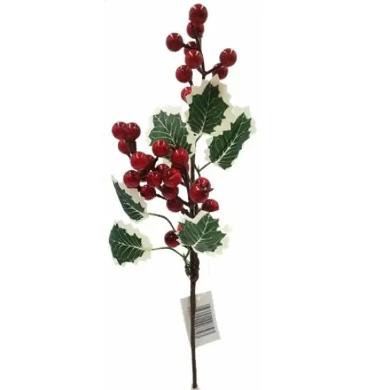 Hulstblad met bes kunstbloem 37 cm per stuk