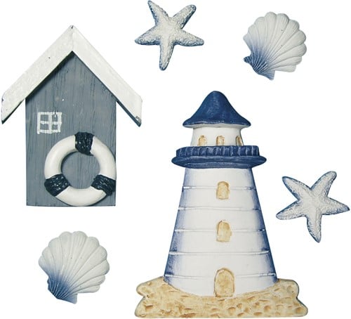 [A-011179] Strandhuis Polyresin Maritiem 2-8 cm 6 stuks