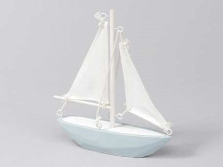 [A-013430] Zeilboot Hout Blauw/Wit Maritiem 14x15 cm