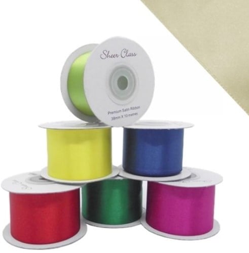 [A-025601] Dubbelsatijn lint Ivoor 38 mm rol 10 meter