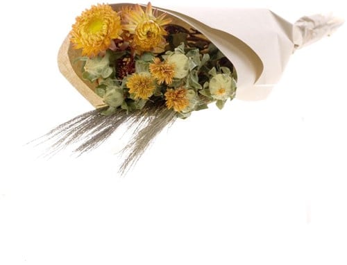 [A-022296] Droogbloemenboeket Orange Helichrysum/ Bidens/Triticum