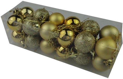 [A-012965] Kerstballen Goud mat glans glitter 3 cm 24 stuks