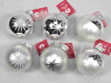 [A-014373] Kerstballen glas Zilver met print 12 stuks