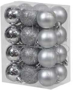 [A-023195] Kerstballen kunststof onbreekbaar Zilver combi 4 cm 24 stuks