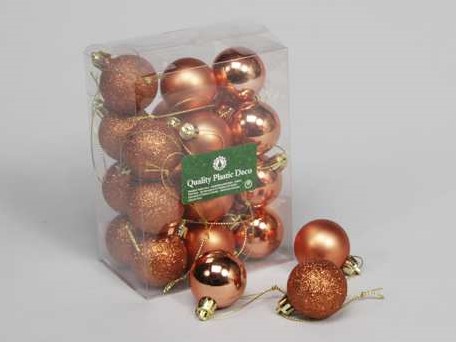 [A-023200] Kerstballen kunststof onbreekbaar Koper combi 4 cm 24 stuks