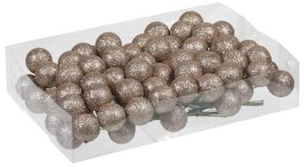 [A-024649] Glitter Kerstballen Champagne 30 mm doosje 10x8 stuks