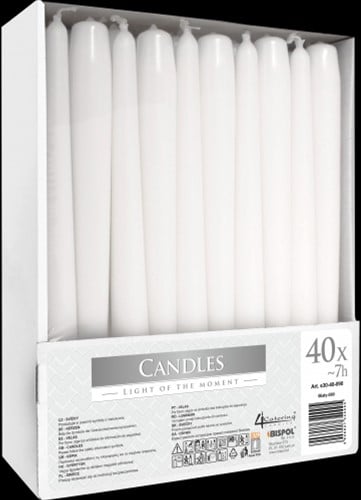 [A-023543] Taper Kaarsen Wit 25x2,2 cm Set 40 stuks