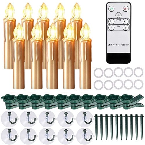 [A-024414] LED Kaarsen De Luxe Warmwit met afstandsbediening timer Goud 10 stuks