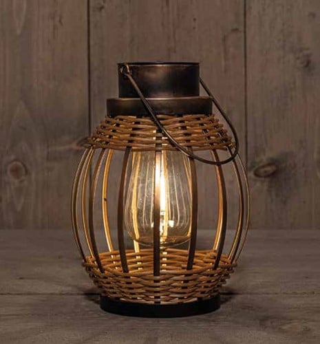 [A-025727] Solar Lantern Windlicht Rattan Rotan Ovaal Anna's Collection 15x21 cm met hengsel per stuk